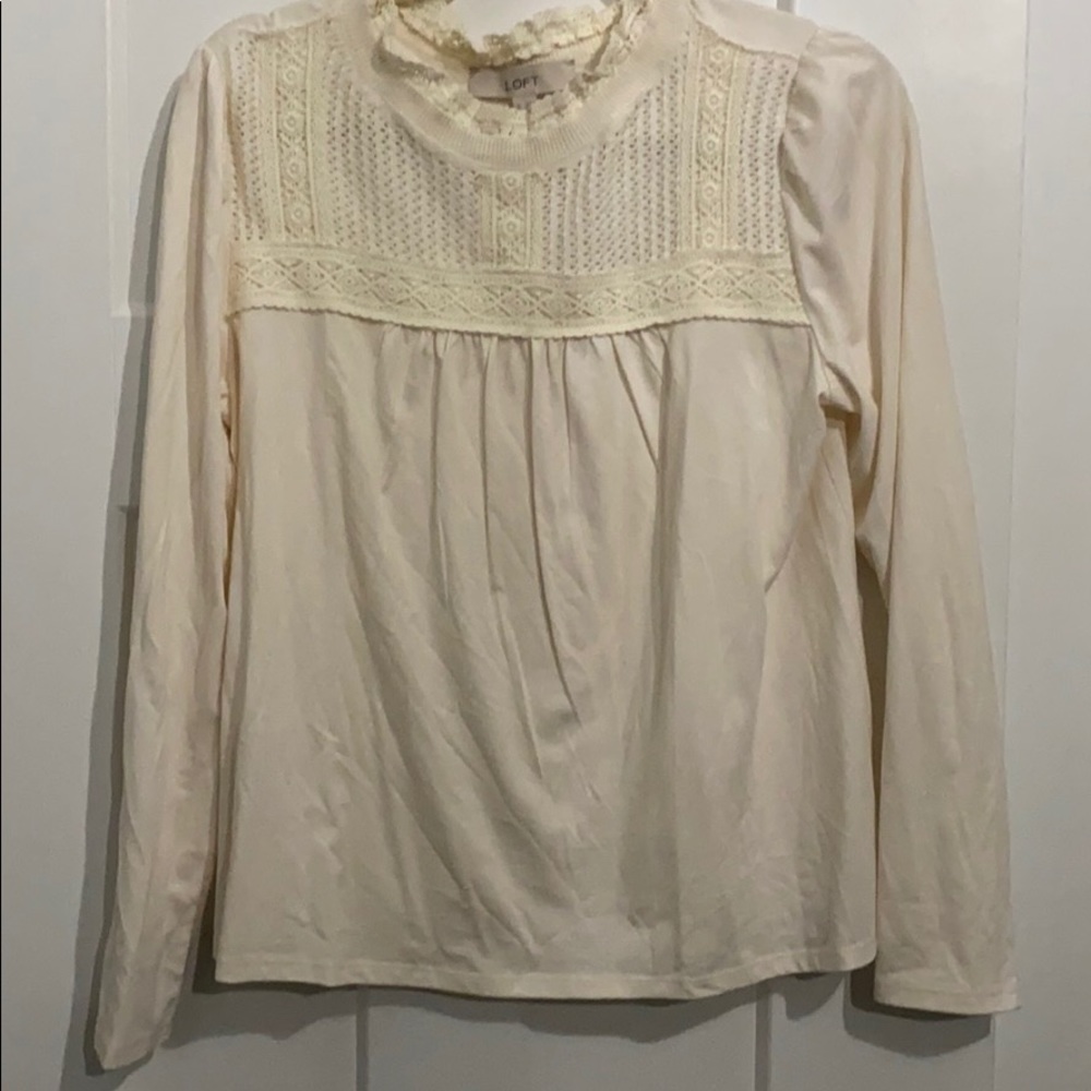 Loft lace yoke top whisper white